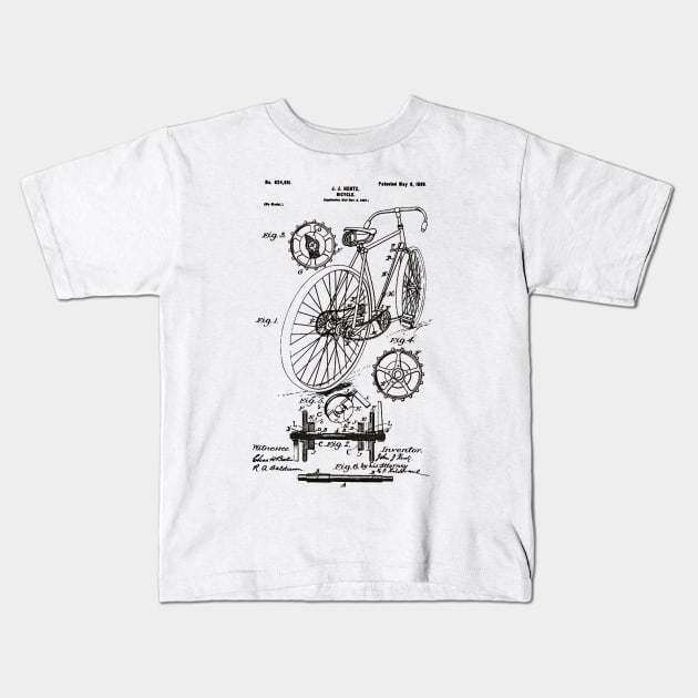 Bicycle Patent Black Kids T-Shirt by Luve